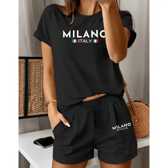 Kit Conjuntinho Blusinha + Shortinho Feminino Moderno Milano Italy Estilosa Verão