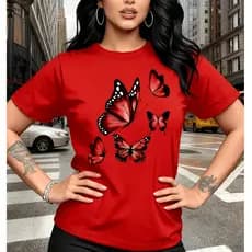 Camiseta Blusinha T Shirt Feminina Borboleta Algodão Moderna Estilosa Tendencia
