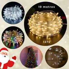 Pisca Pisca Natal Kit Decorativo 100 Leds 10 metros 127V 8 Modos Árvore Branco Quente Frio Colorido