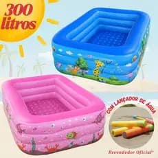 Piscina Inflável Retangular Infantil 3 Anéis 150cm 300Litros Azul ou Rosa Fun Family Criança Redonda
