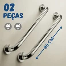 Kit 2 Barra Apoio 60cm 40cm 80cm Antiqueda Inox Banheiro Escada Corrimão Suporte Idosos Alça PCD