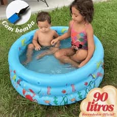Piscina Infantil Inflável Redonda 3 Anéis Bebê Verão Menino Menina 90 Litros 90cm Azul Rosa Crianças