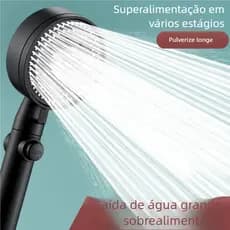 Chuveiro de Mão ABS Preto/Cromada - Conjunto 3 Peças Ajustável Alta Pressão