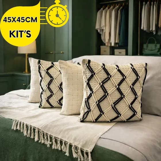CONJUNTOS 1/2/3/4 ALMOFADAS EM LINHO TRANCE BOHO CHIC 45X45CM DECORATIVA PARA SALA SOFÁ CAMA QUARTO.