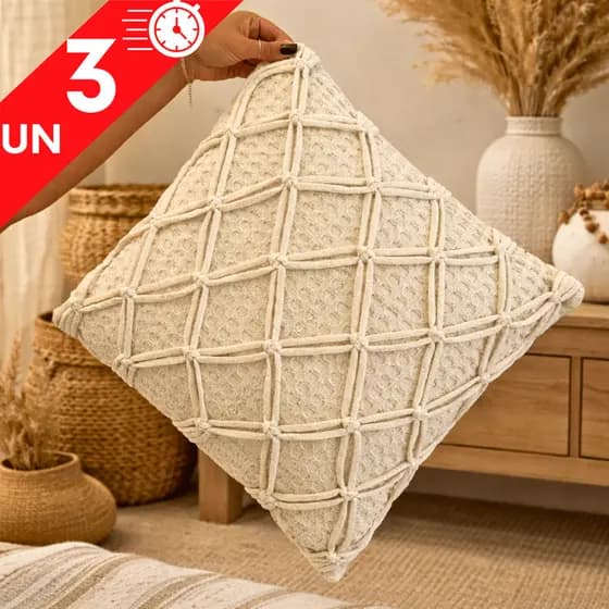 Capas de Almofadas Texturizada Macramê | Sala Elegante e Aconchegante Artesanal Luxo Zíper Reforçado