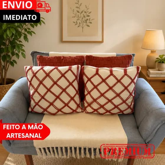 CONJUNTOS Capas Almofada Algodão Artesanal Premium 45cmX45cm Elegante, Decoração Sala, Sofá ou cama.