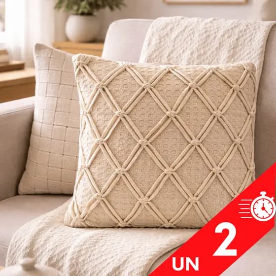Capa de Almofada Decorativa Macramê 45x45 Boho Natural Premium - Zíper Reforçado Acabamento Perfeito