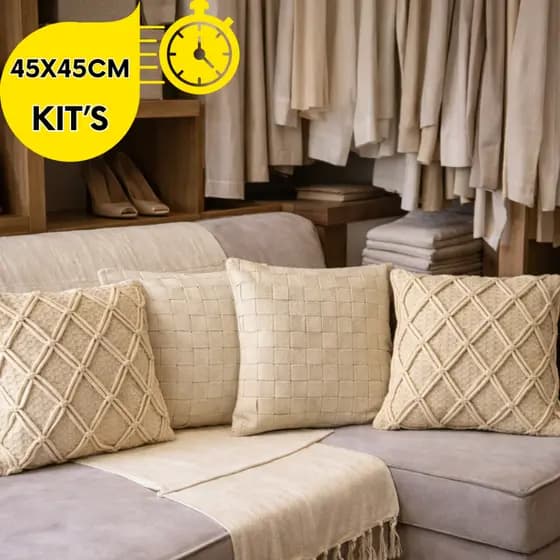 CONJUNTO 1/2/3 Kit 4 Capas De Almofada Estilo Boho Chic Rustico Decorativas FEITAS A MÃO EM LINHO...