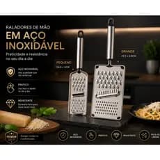 Ralador de Mão em Aço Inox Premium Grande e Pequeno – Multifuncional, Resistente e Fácil de Limpar para Queijo, Legumes