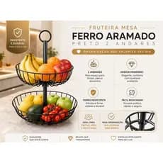 Fruteira Aramada 2 Andares Preta | Porta Frutas Elegante para Cozinha