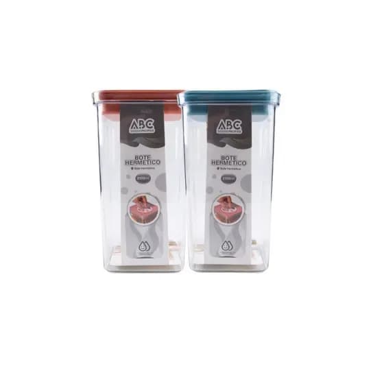 Kit 2 Potes Herméricos Transparentes Quadrado - Para Armazenamento de Grãos e Alimentos não perecíveis
