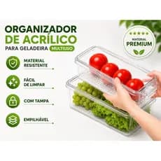 Organizador Acrílico Transparente com Tampa para Geladeira Multiuso