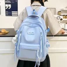 Mochila Feminina Escolar Passeio Coreano Grande Capacidade Com Pingente de Corda