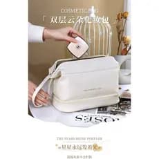 Bolsa de Cosméticos Shifuni Bolsa de Cosméticos de Couro PU Zíper Quadrado Bolsa de Higiene Pessoal Multifuncional