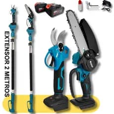 Kit Moto Serra Eletrica + Tesoura de Poda + Extensor 2 Metros Com 2 baterias 48v Sem Fio Bivolt