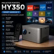 Projetor Hy350 Inteligente Android Smart Tv Cpuh713 Full Hd 4k 15.000 Lúmens Prateado Bivolt WiFi