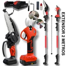 Kit Motosserra 6''+ Alicate De Poda Eletrico + Extensor 2 Metros Com 2 Baterias 48v Sem Fio Portatil