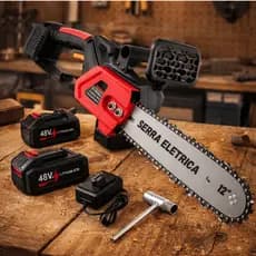 Kit Moto Serra elétrica Profissional Portátil Sem Fio Com 2 Baterias 48 Volts Silenciosa Forte
