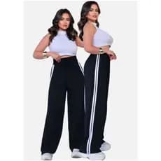 Calça Pantalona Track Pants Wid Leg Listra Lateral