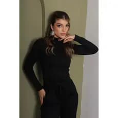 Conjunto Feminino Ribi Canelada Lanzinha gola alta  peças blusa e calça  pantalona Inverno