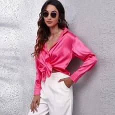 Senhoras elegantes camisa Social de manga comprida camisa de seda 2023 outono camisa de cetim roupas femininas
