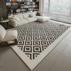 Tapete xadrez simples de pelo curto para sala de estar, tapete antiderrapante de algodão e linho para quarto, tapete de