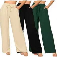 Calça Feminina Pantalona Duna Com Elastico na Cintura Com Bolso Flare Folgadinha