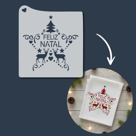 Stencil para Pintura Feliz Natal Decorativo Molde Artesanato Tecido, Mdf, Pano, Prato, Parede, Mesa
