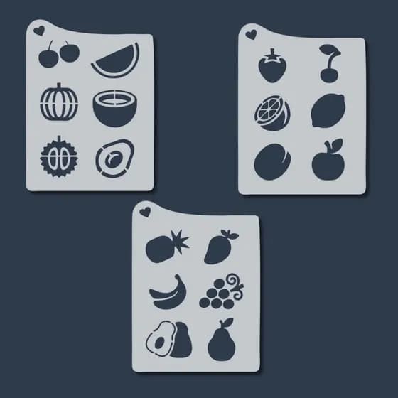 Kit Stencil 18 Frutas Molde Vazado Cozinha Pano de Prato Pintura Artesanato Tecido Madeira Decoração