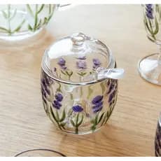 Açucareiro de Cristal Com Tampa e Colher – Porta Açúcar com Designer Lavanda