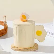 Caneca de Porcelana 350ml | Xícara Com Tampa e Colher – Designer Ovo Egg