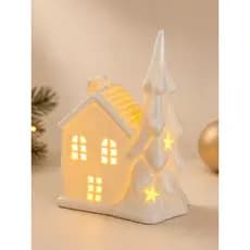 Casa De Natal em Porcelana Com Luz Amarela — Casinha, Igreja de Vila Natalina Com Led
