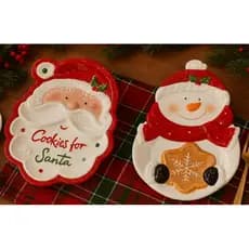 Bandeja de Natal em Porcelana 30CM – Petisqueira com Designer de Papai Noel e Biscoito de Natal Gingerbread