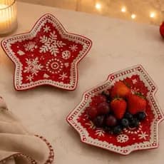 Bowl — Potinho de Servir de Porcelana 17cm Petisqueiras de Natal Designer Estrela e Árvore Natalina