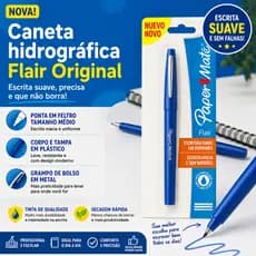 Caneta Hidrográfica Paper Mate Flair Azul Ponta Média Fine Original
