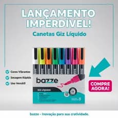 Kit Canetas Giz Líquido Bazze 8 Cores Vibrantes Apagável para Vidro Lousa Espelho Vitrine e Janelas
