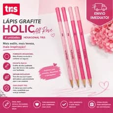 4 Lápis Grafite Holic All Rose Hexagonal TRIS HB Escolar Premium