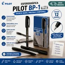 Caneta Esferográfica Pilot BP-1 Inox 1.0mm Original Caixa com 12 ou Unidade Escrita Macia Escolar Escritório Preta