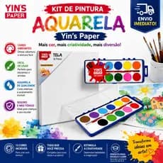 Kit Pintura Aquarela Yin’s Paper com Tela para Pintura + 12 Cores Artísticas Infantil Escolar Criativo Artesanato