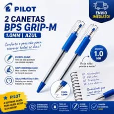 Kit 2 Canetas Esferográficas Pilot BPS Grip-M 1.0mm Azul Escrita Macia Confortável Escolar Escritório Alta Qualidade