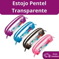 Estojo Pentel Case Transparente com Kit Caneta Escolar Resistente Porta Lápis Organizador Original