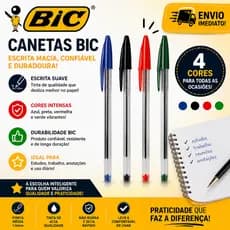 Kit Canetas BIC Cristal Original 4 ou 5 Unidades Cores Sortidas Escrita Macia Escolar Escritório