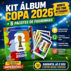 Kit Álbum Copa do Mundo 2026 Oficial Panini + 5 Pacotes Figurinhas FIFA Colecionável