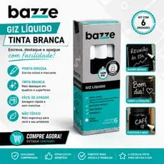 Caneta Giz Líquido Branco Bazze 6 Unidades Apagável Multissuperfícies Para Quadro Negro