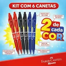 Faber-Castell Caneta Esferográfica Retrátil Xtreme, Kit 6 Cores Essenciais, Ponta Média