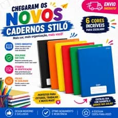 Caderno Brochura Colorido Stilo Premium Capa Dura Cores Sortidas Escolar
