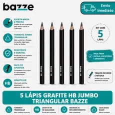 Kit 5 Lápis Grafite HB Jumbo Triangular Bazze Escolar Infantil