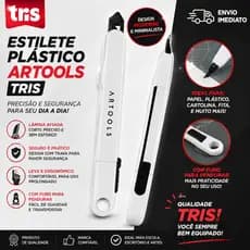 Estilete Plástico Tris Artools Retrátil de Segurança Multiuso Papelaria Escritório