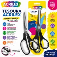 Tesoura Multiuso Acrilex 19cm Preta Aço Inox Escolar Escritório Artesanato Resistente