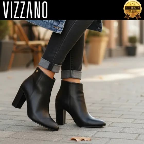 Bota Feminina Vizzano Salto Bloco Bico Fino Cano Médio Confortável Casual Elegante 3105100 Original